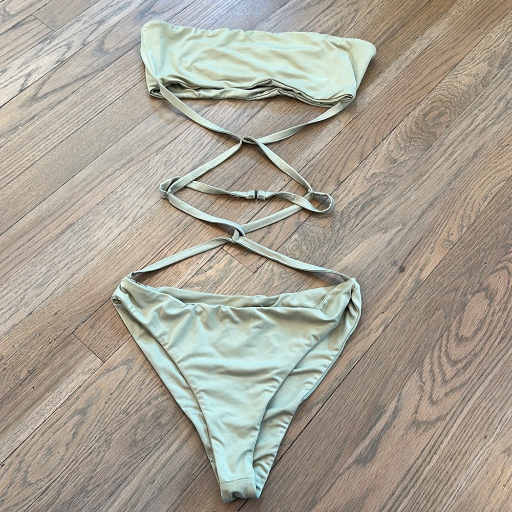 Green bikini with cross straps